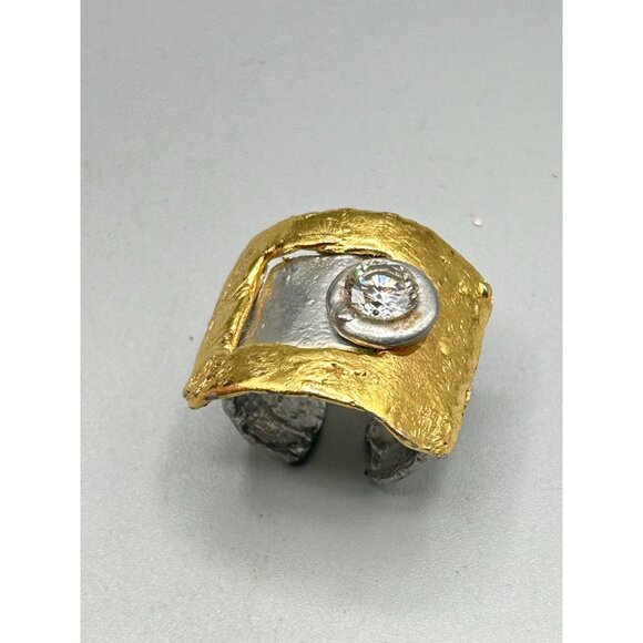 Vintage 80s Signed J. Jensen Handcrafted Ring Gold & Silver Tone Adjustable Size - Picture 2 of 11